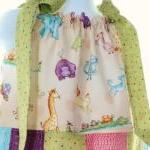 2 T Lined Pullover Tie-top Dress Baby Animals Zoo..