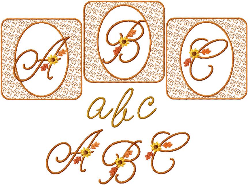 4x4 Fall Script Alphabet Autumn Font Set Machine Embroidery Designs