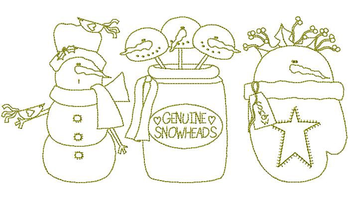 Instant Digital Download Prim Snowman Winter Snowheads Snowmen 4x4 Machine Embroidery Designs