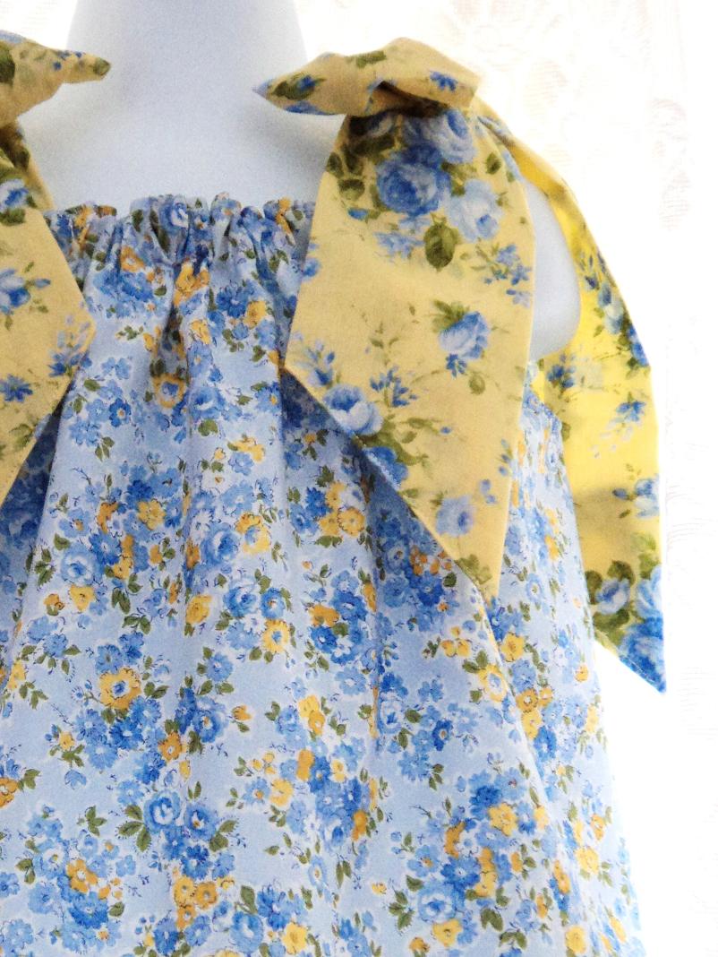 Size 2 T Lined Spring Easter Pullover Dress Moda Summer Breeze Blue Roses Yellow Floral Pillowcase Style Ready To Ship