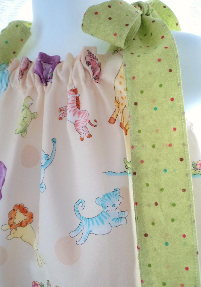 2 T Lined Pullover Tie-top Dress Baby Animals Zoo Safari Jungle Circus Pillowcase Style Ready To Ship