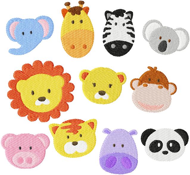 Set Of Eleven 4x4 Zoo & Jungle Baby Face Filled Machine Embroidery ...